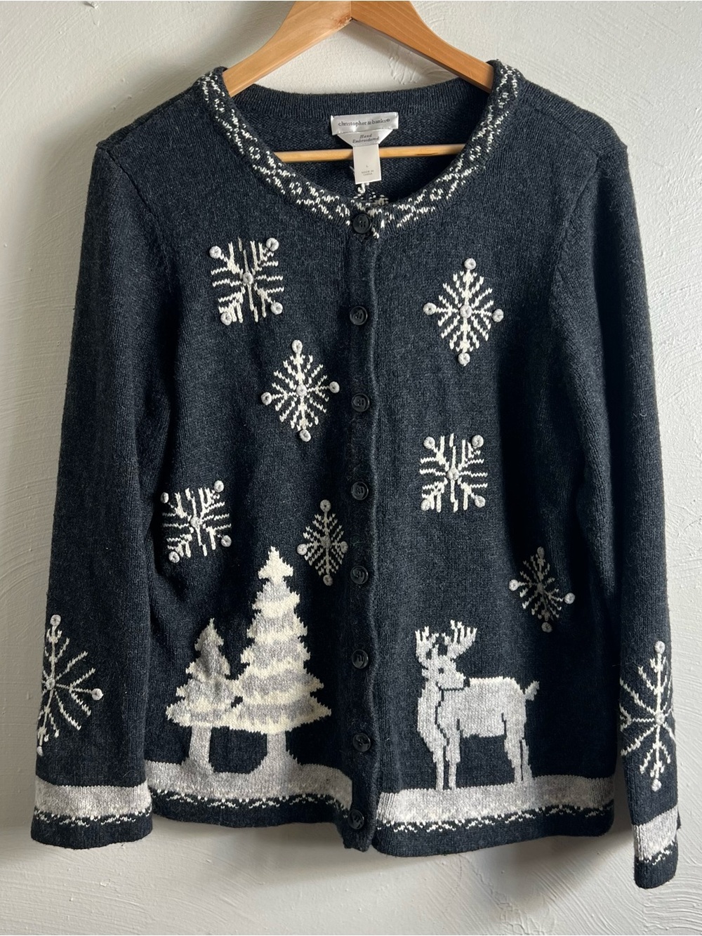 Vintage Christopher and Banks Snowflake Cardigan Sweater Size Large